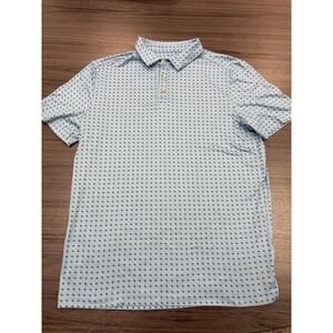 Burlebo Polo Shirt Mens Medium Fits Small Blue Texas Star Print Short Sleeve